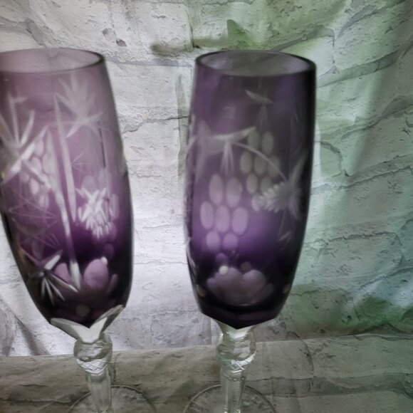 Vintage Purple etched champagne, Glass - Picture 4 of 7